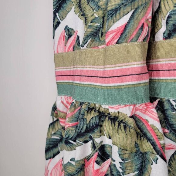 Loft Sundress Linen Blend Pink Green White Tropical Floral Maxi 0 Paradise - Picture 5 of 9